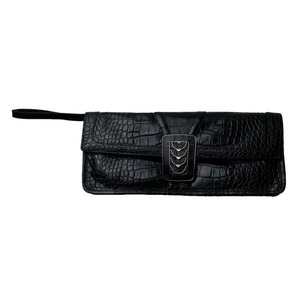 Cole Haan Elena Black Croc Embossed Clutch - Picture 11 of 11